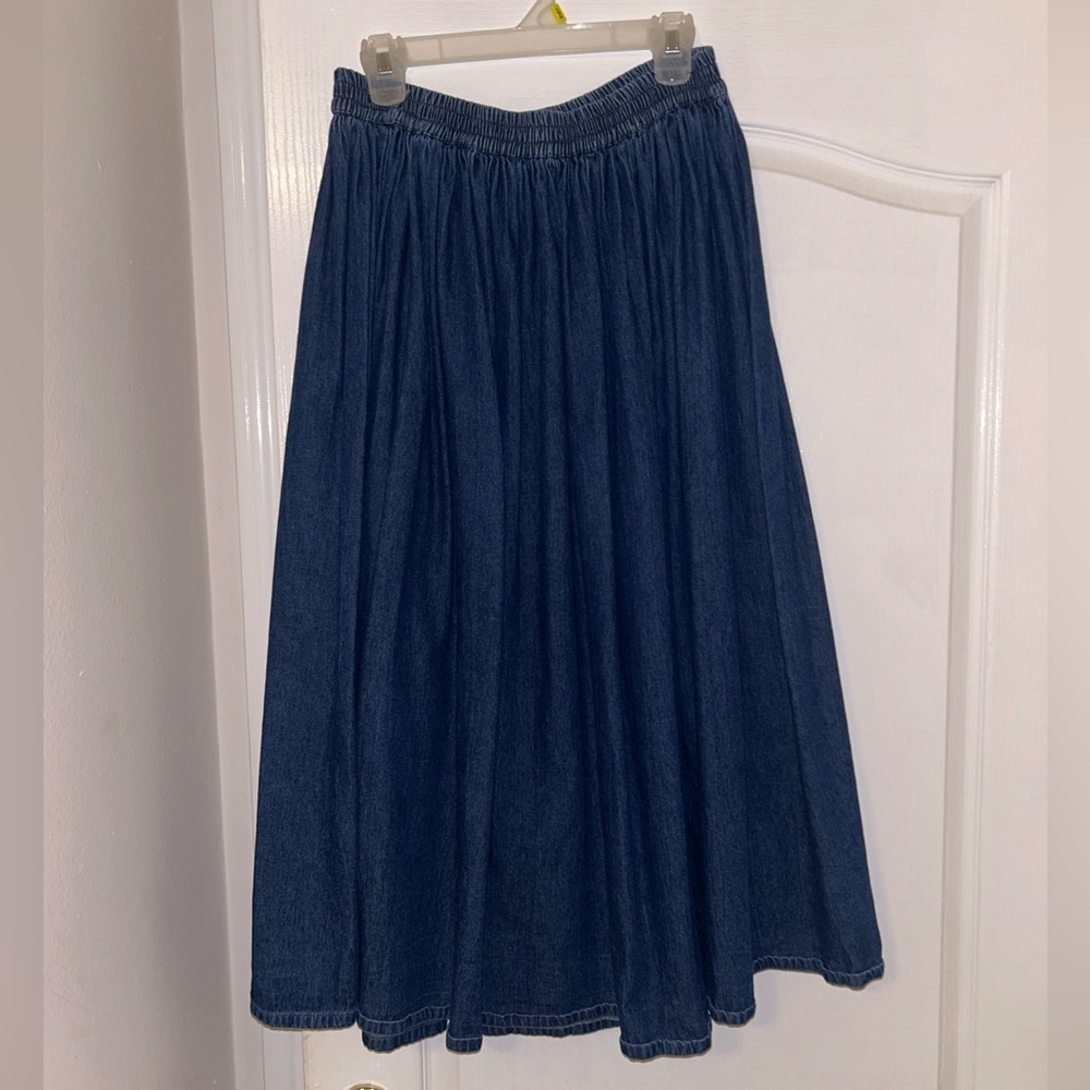 Classic Denim Blue Midi Skirt